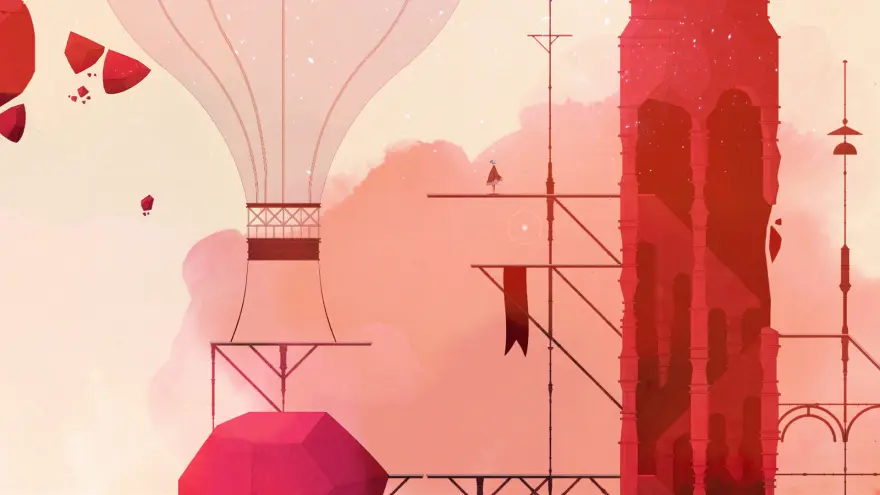 GRIS — akwarelowe wieże i balon w różowej mgle